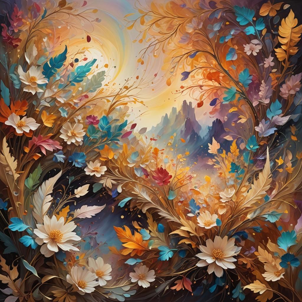 Ethereal Fusion of Nature and Abstraction: Oil Painting