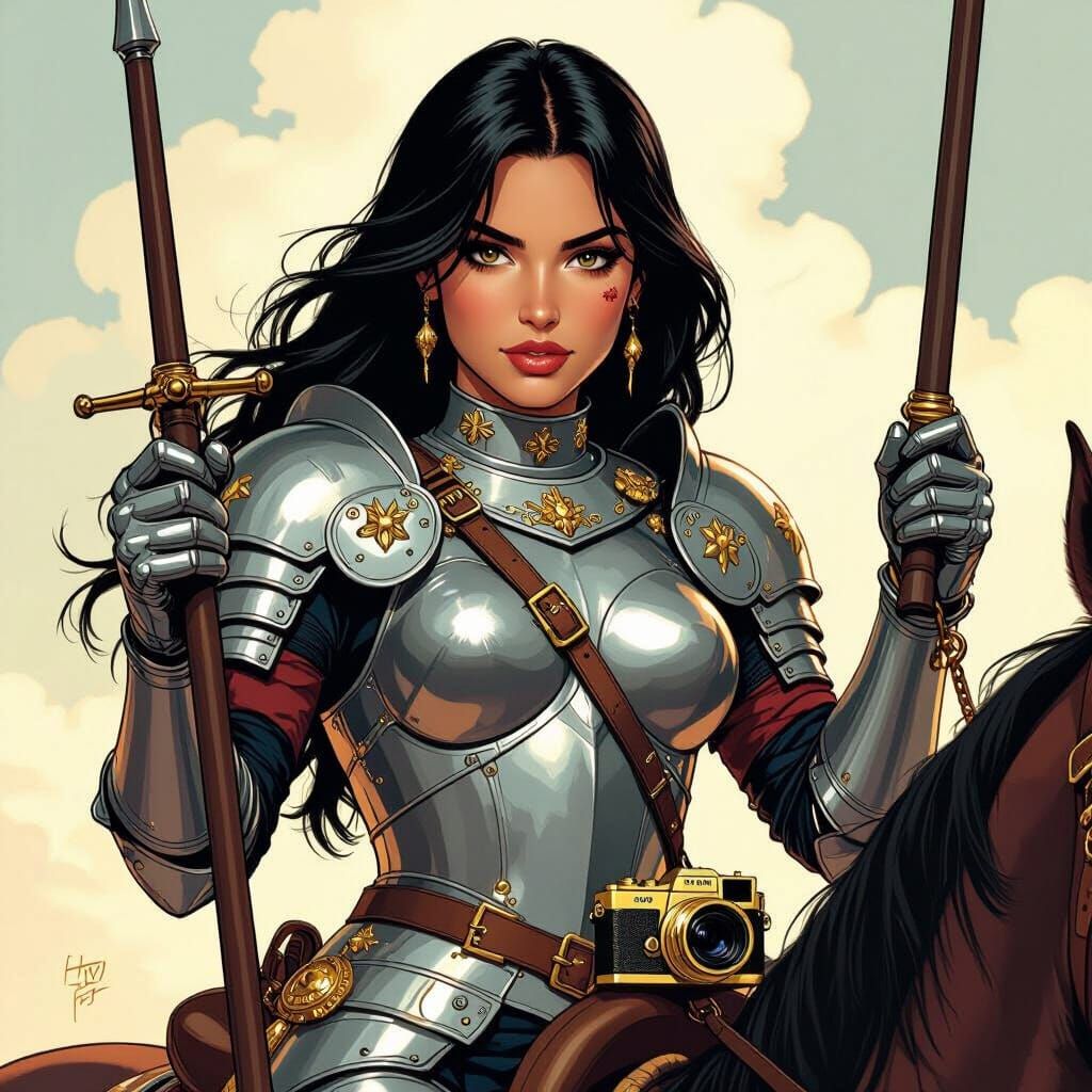 Spanish Woman in Conquistador Armor on Horseback