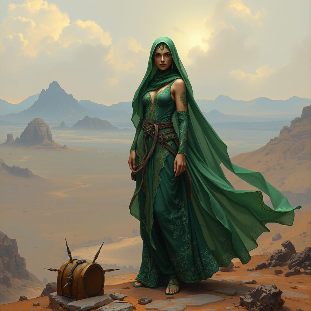 Half-Elf Sorceress on Athas in Fantasy Art Style
