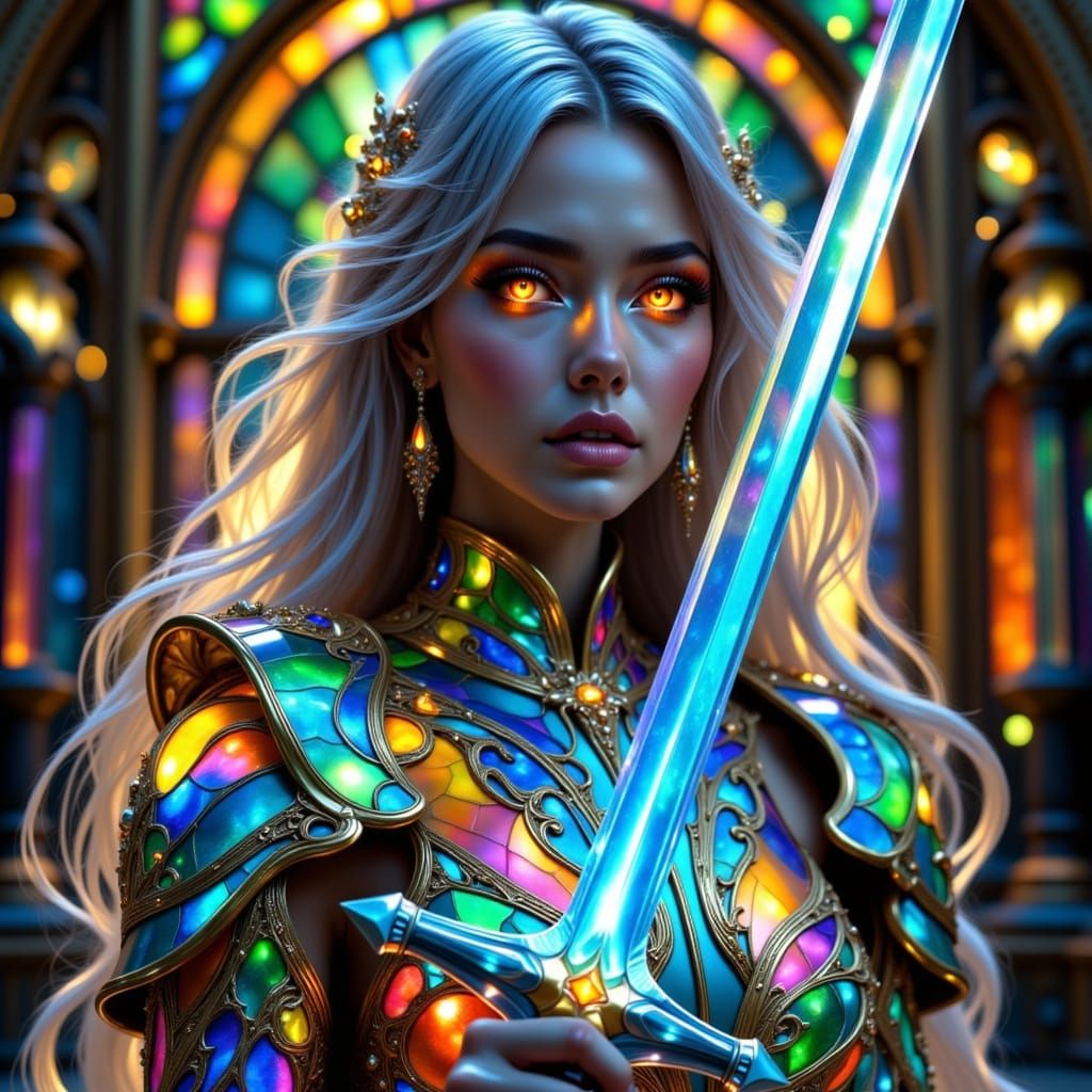 Regal Maori Warrior Wields Iridescent Excalibur