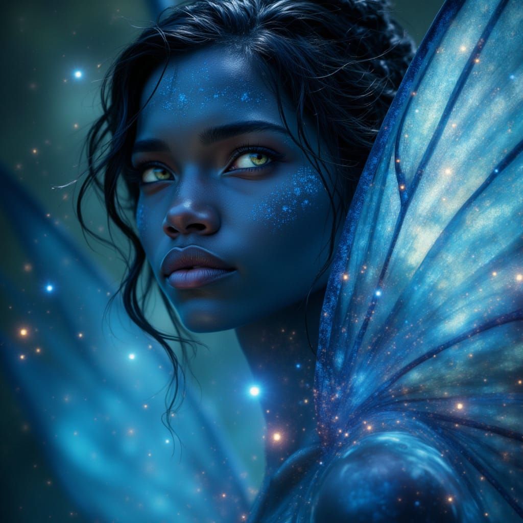 Ethereal Blue Fairy Goddess Portrait as Brushed Oils