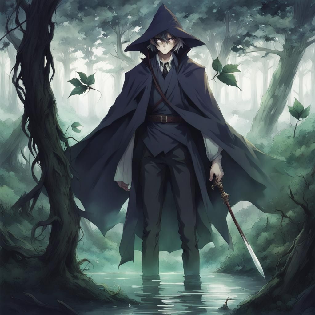 Dark Fantasy Male Mage in Anime Style