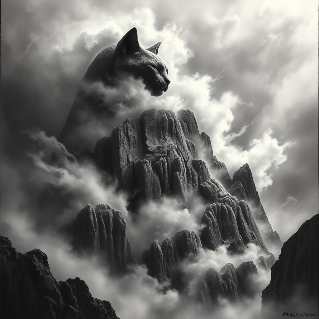 Majestic, Slumbering Rock Formation in a Turbulent Stormy At...