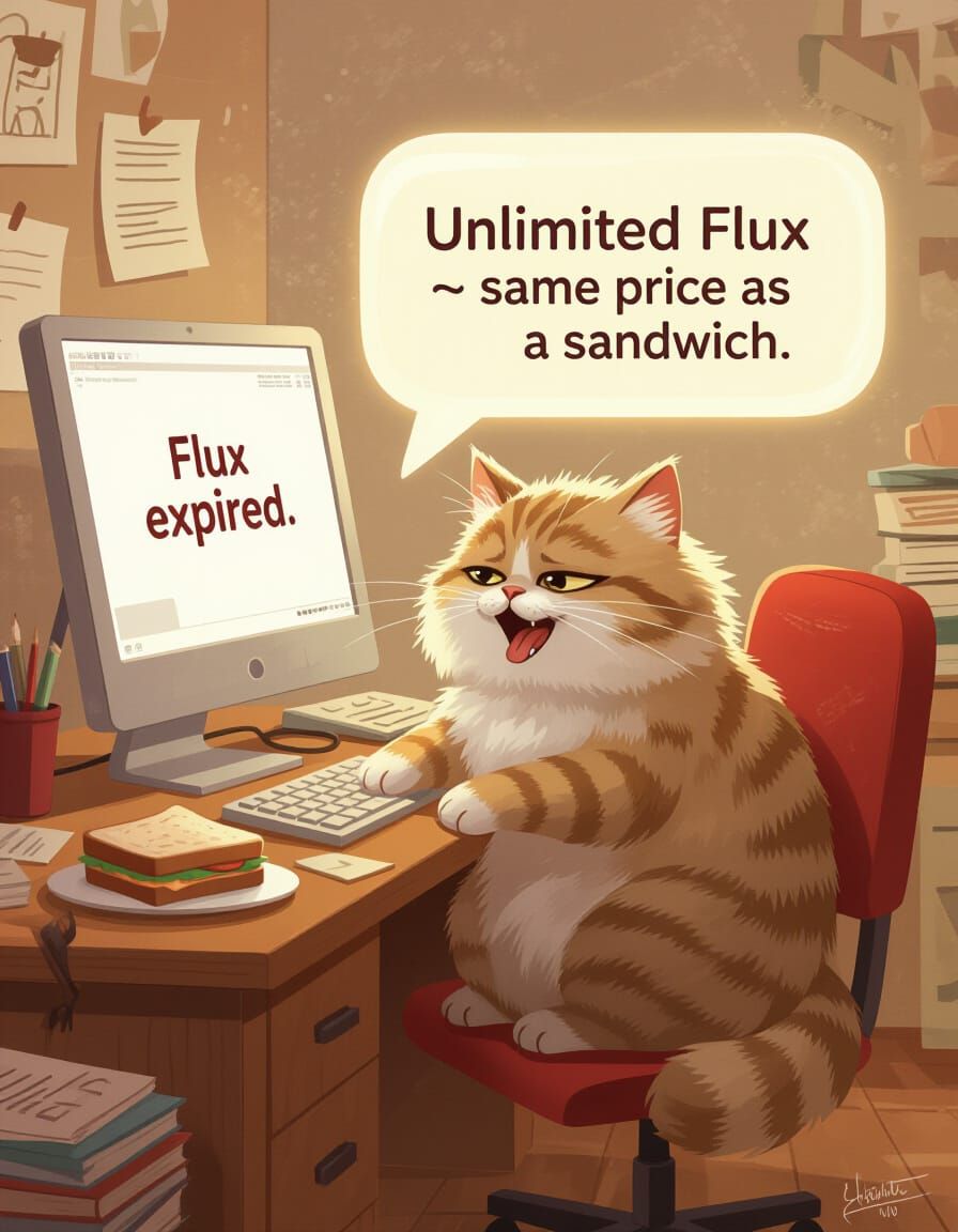 Humorous Cartoon Cat Ponders Unlimited Flux