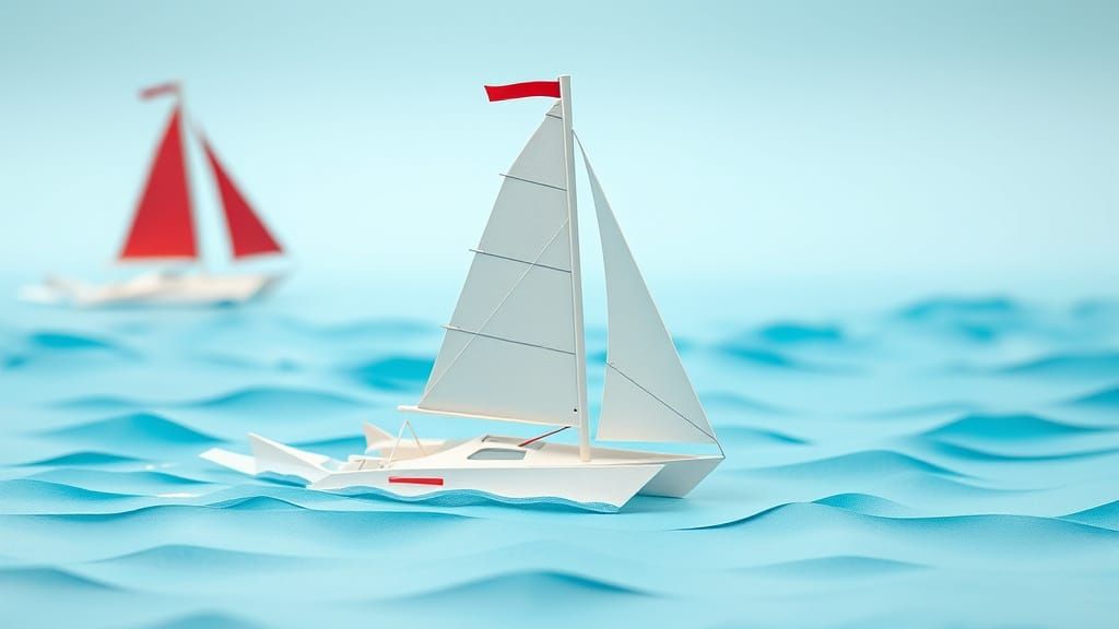 America's Cup Catamaran Race in Origami Style