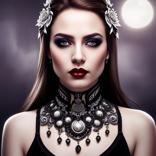 Beautiful Goth Girl with Vampire Decorations, Hyperrealistic