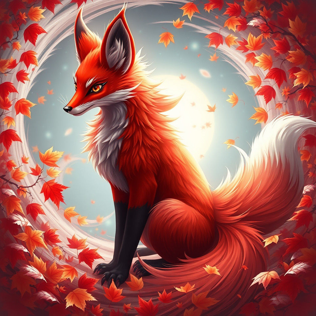 Crimson Nine-Tailed Fox in Anime Style