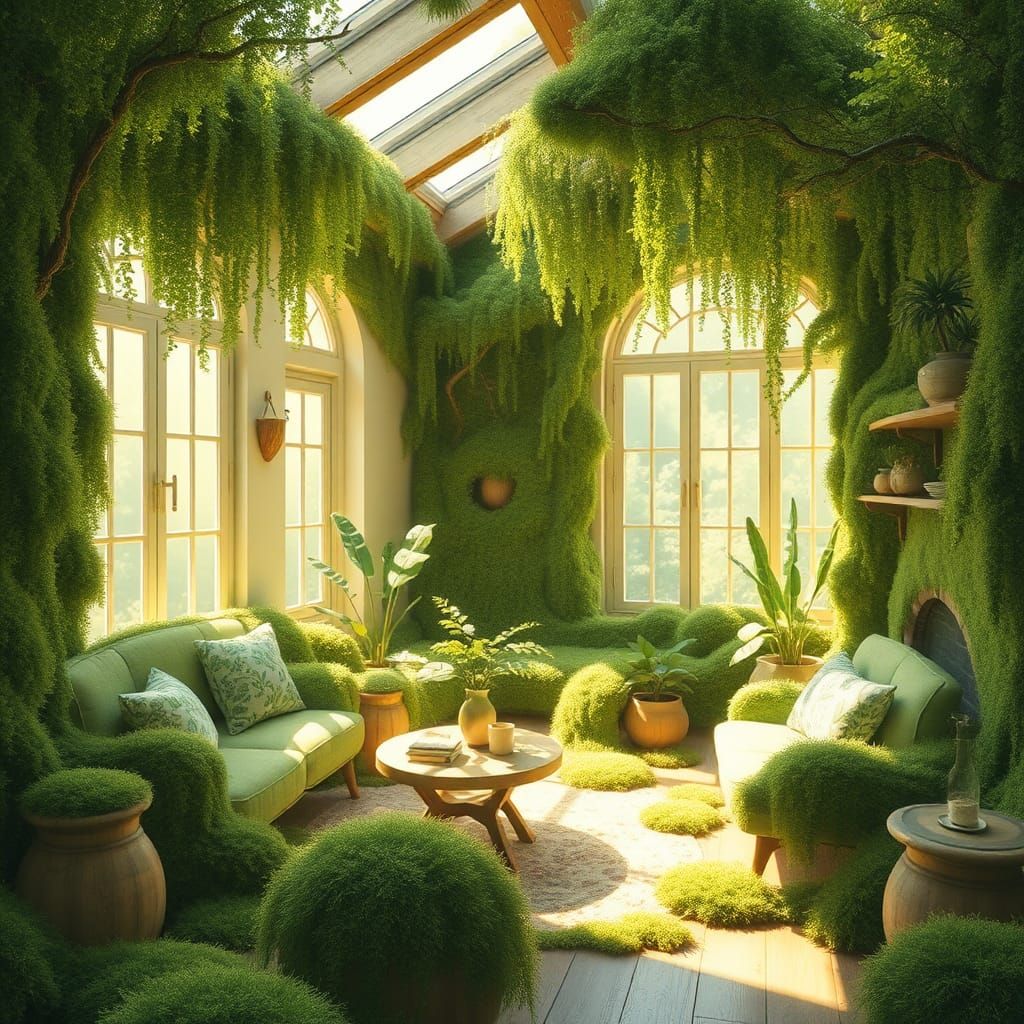 Lush Green Interior in Naturalistic Style