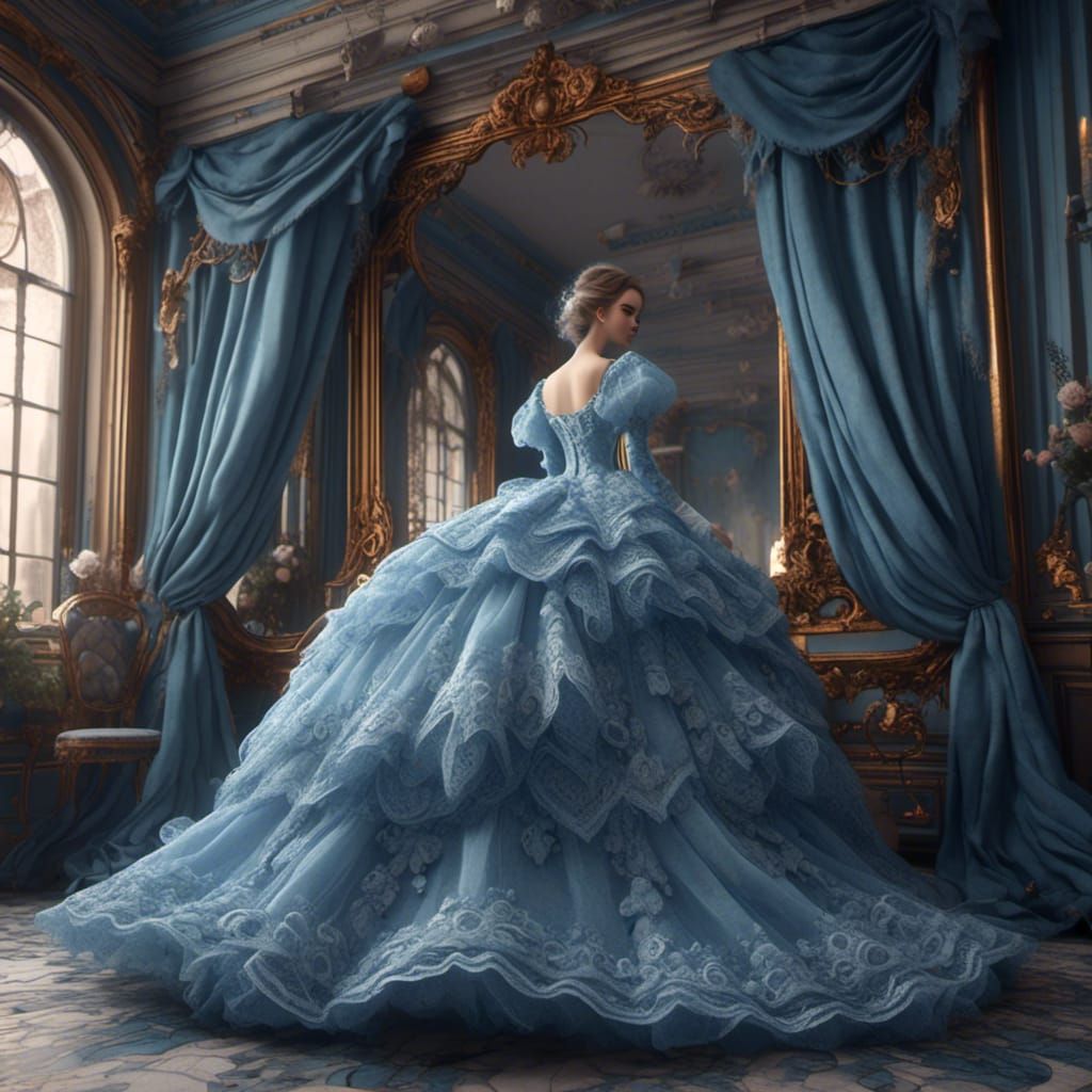 Victorian Lace Dress in Window Display, Detailed Matte Paint...