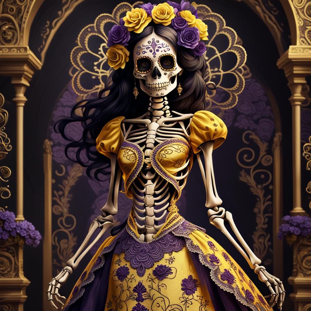 Day of the Dead Skeleton in Gold Fantasy Art