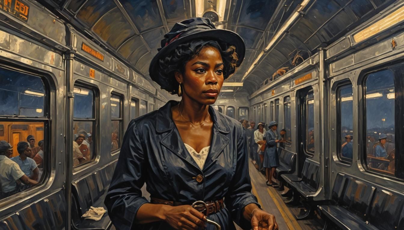 Black Woman on Midnight Train: Impasto Oil Painting