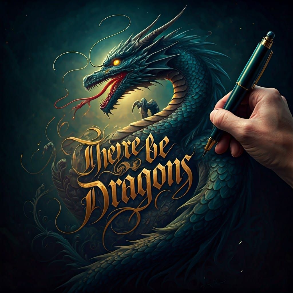 Calligraphic Dragon Pen Writing in Hyperrealistic Style