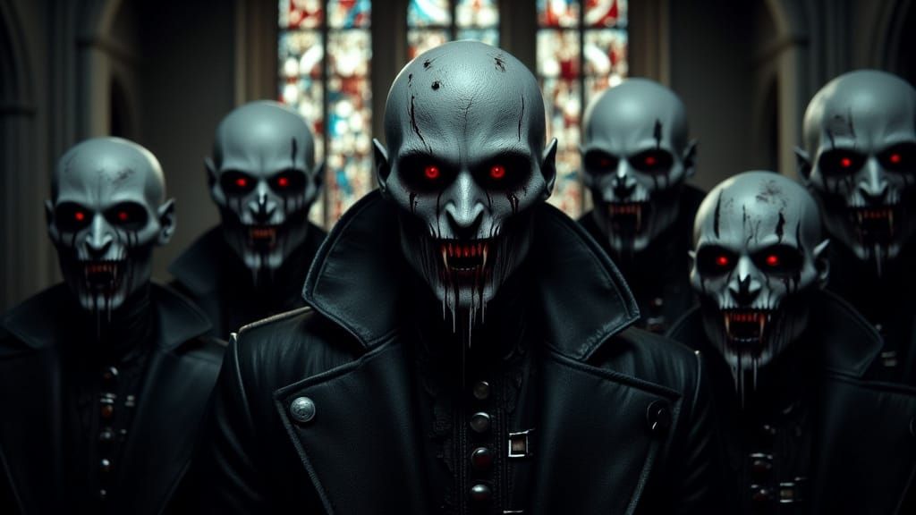 Gothic Vampire Coven Gathers in Abandoned Cathedral