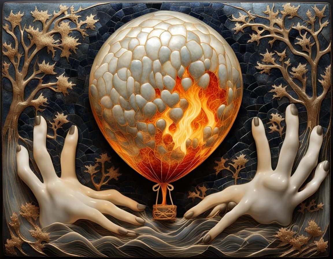 Surreal Bone Fingers Bursting Heart Balloon