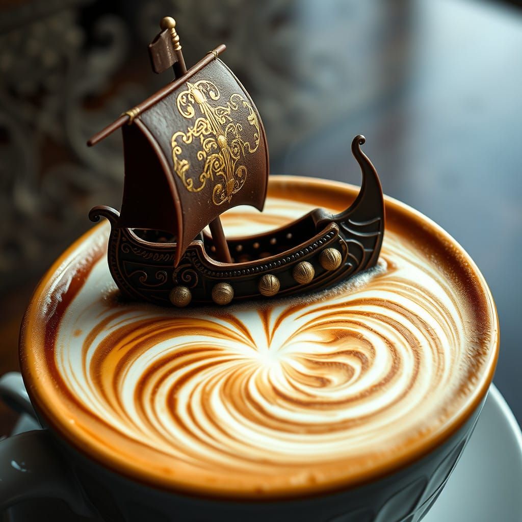 Viking Chocolate Ship Sails Through Coffee in Hyper-Realisti...