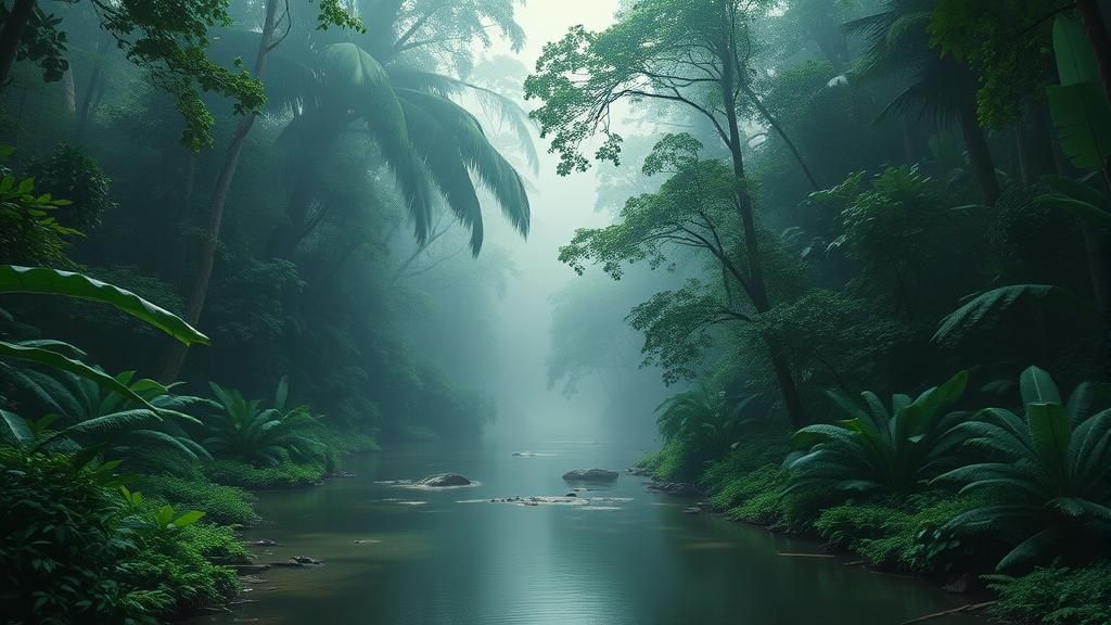Lush River Runs Through Humid Alien Jungle
