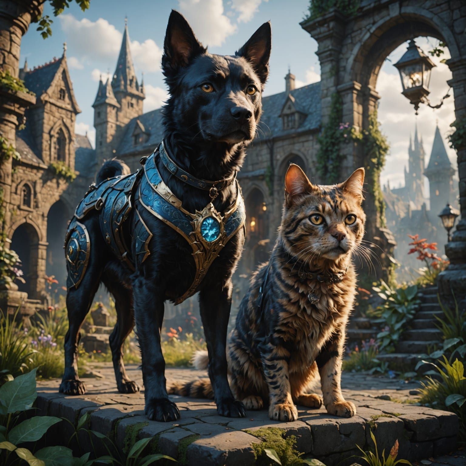 Dog and Cat Hybrid Animal in Detailed Painting