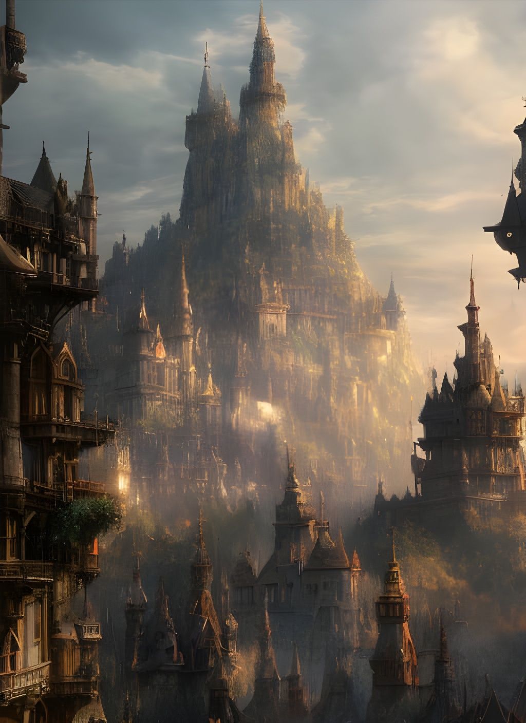 Intricate Fantasy City Rendered in Shounen Anime Style