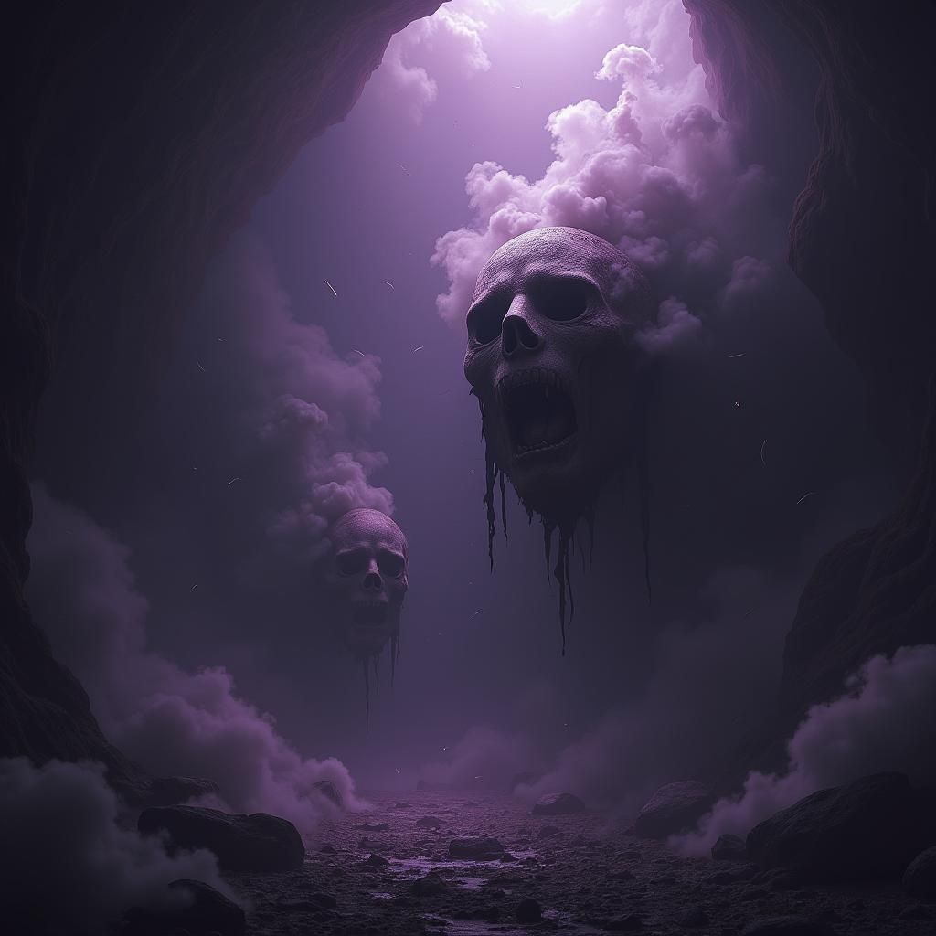 Fragmented Faces Hovering in Dark Void, as Dark Fantasy Art