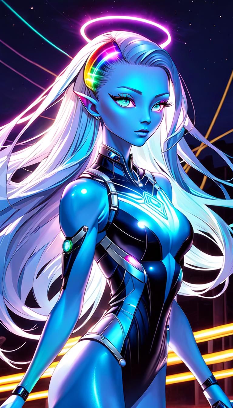 Cybernetic Alien Girl in Cosmic Astral Style