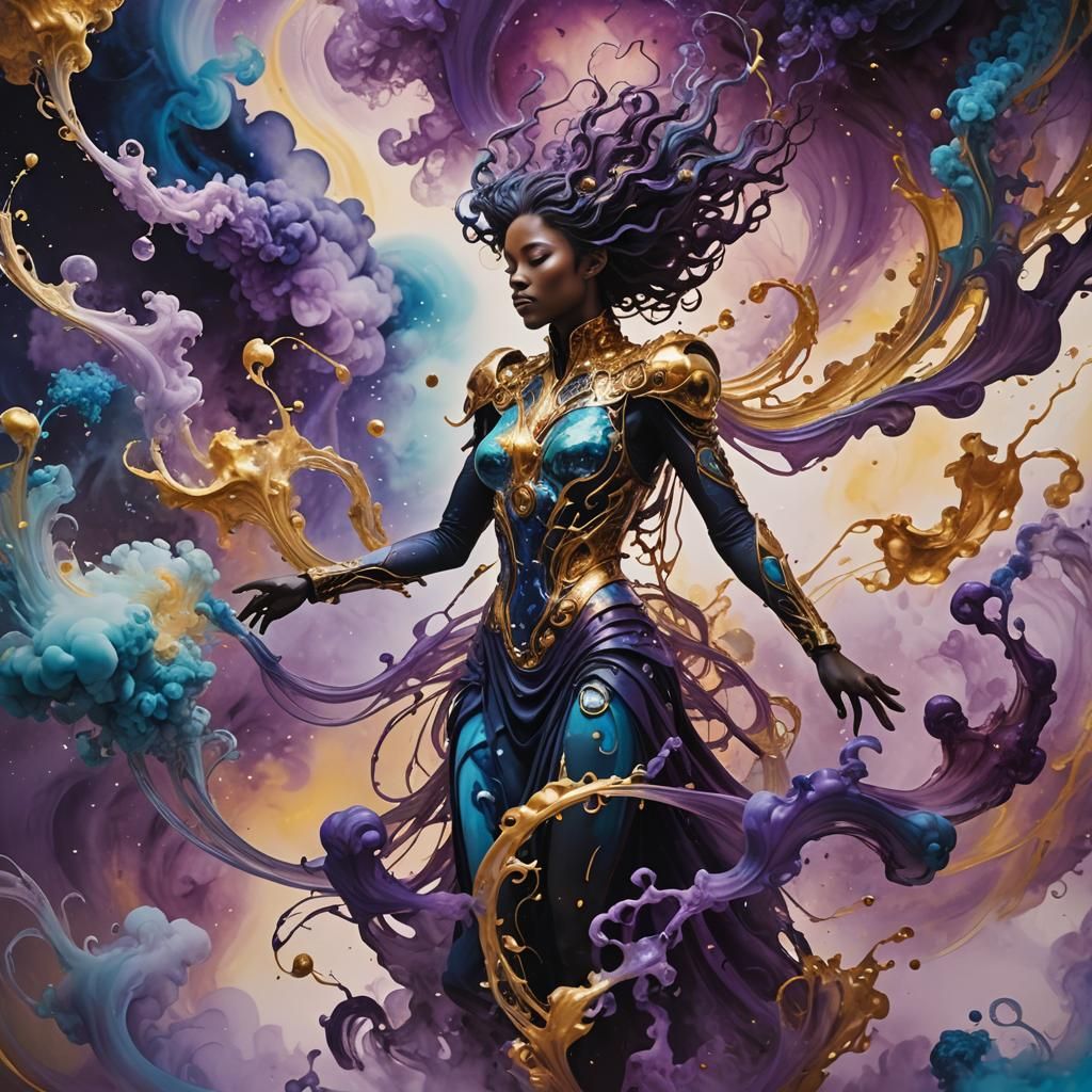 Alcohol Ink Being in Futuristic Scene