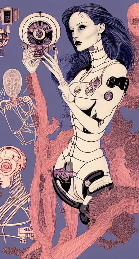 AI Android Woman: X-Ray Bioscan in 90s Cartoon Style