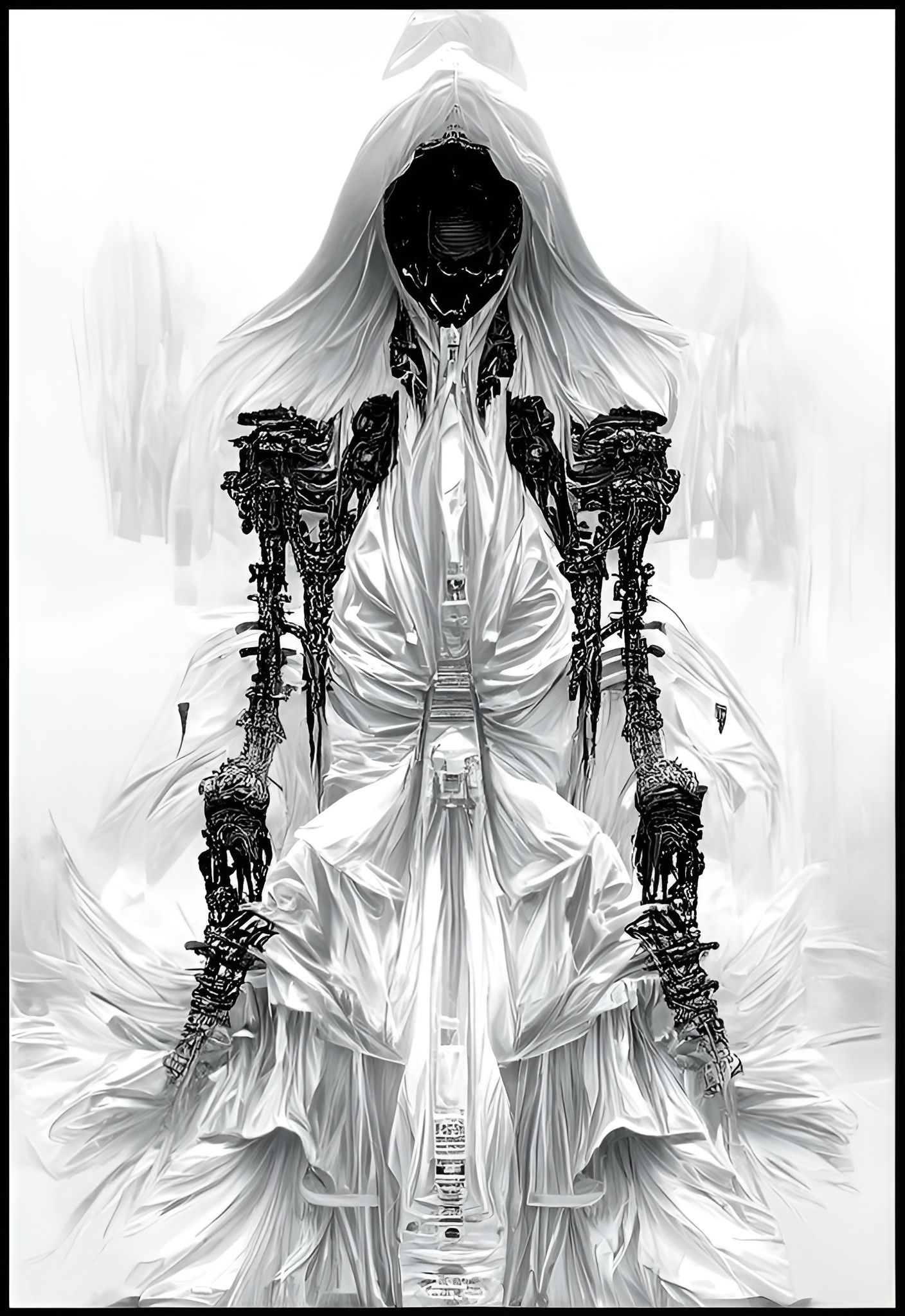 Monochrome Skeletal Figure Portrait in Ink