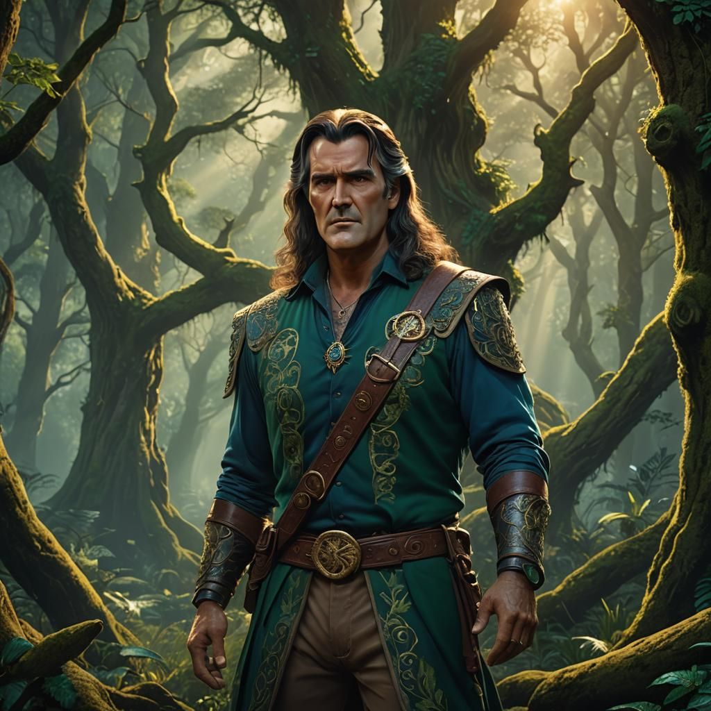 Heroic Forest Figure in Mystical Realism Style