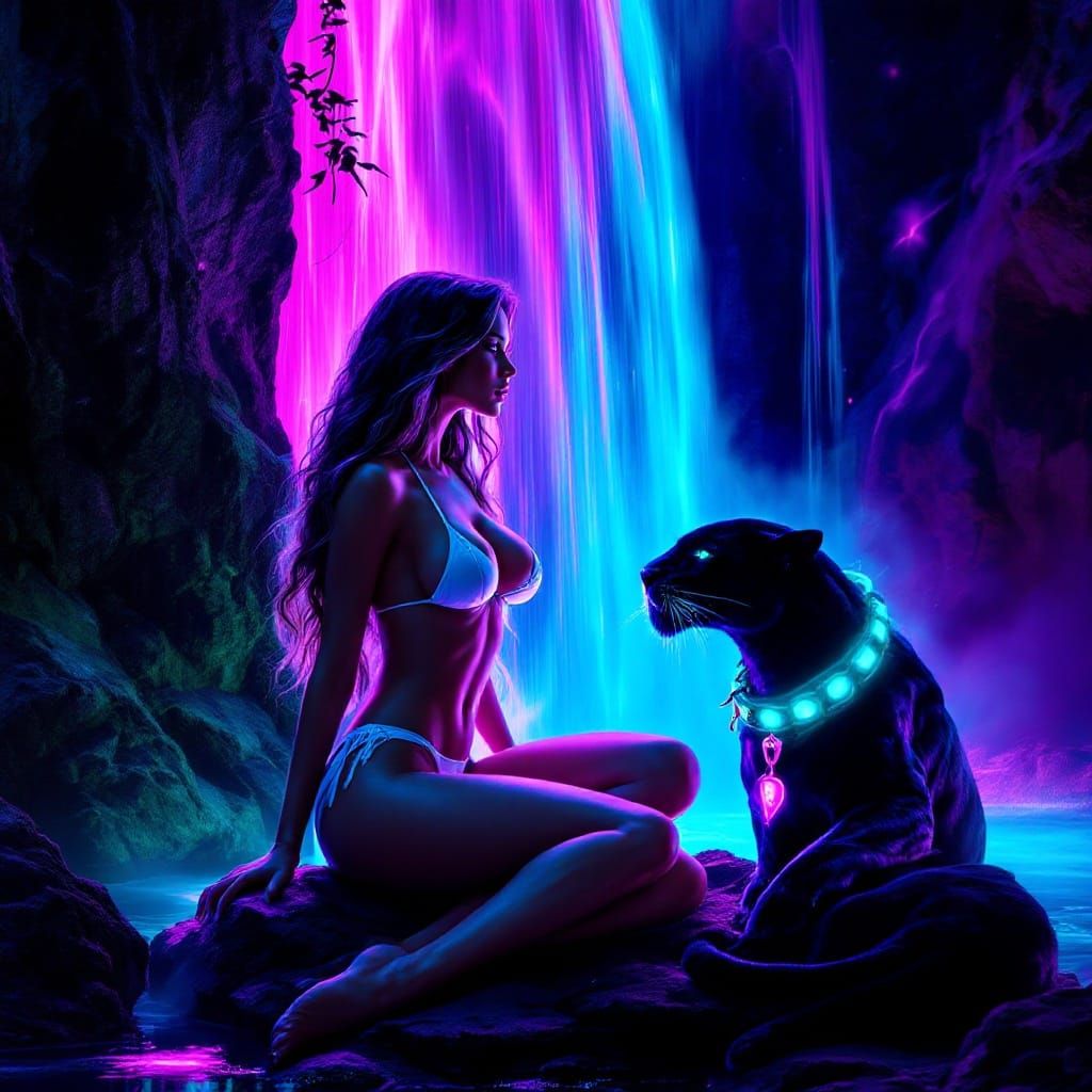 Striking Cyberpunk Goddess on Rugged Rock