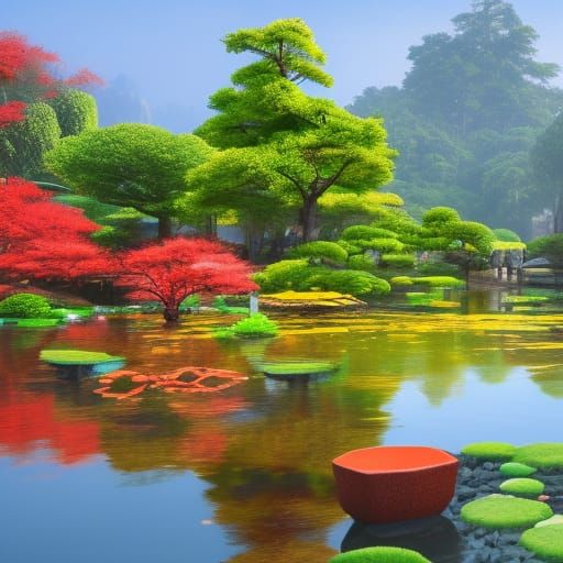 Japanese Water Garden Concept Art in 8K