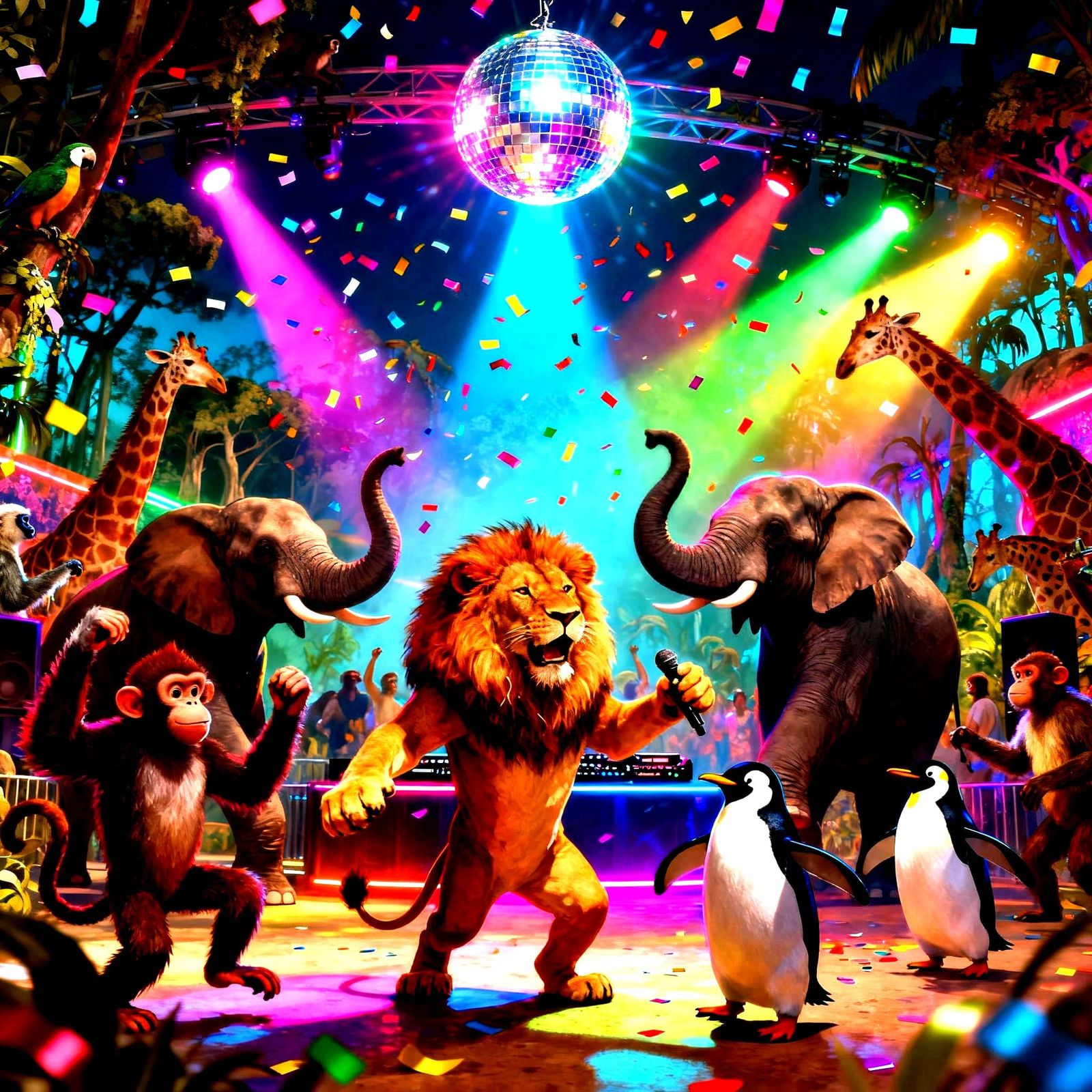 Animals Dancing at a Wild Party in the Zoo