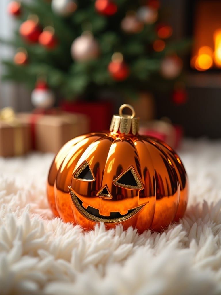 A close up of a mirror-like orange jack-o-lantern pumpkin ch...