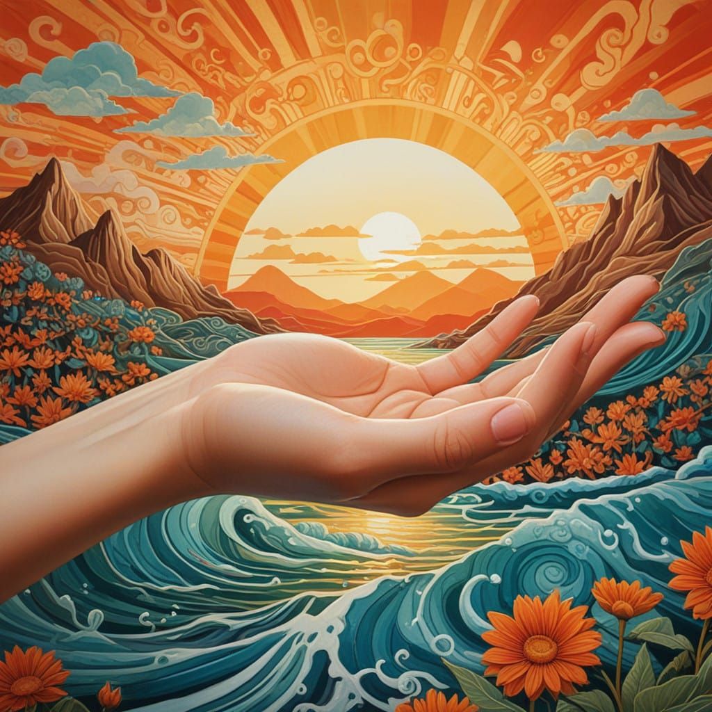 A Hand Holds a Vibrant, Fantastical World in Stylized Colors