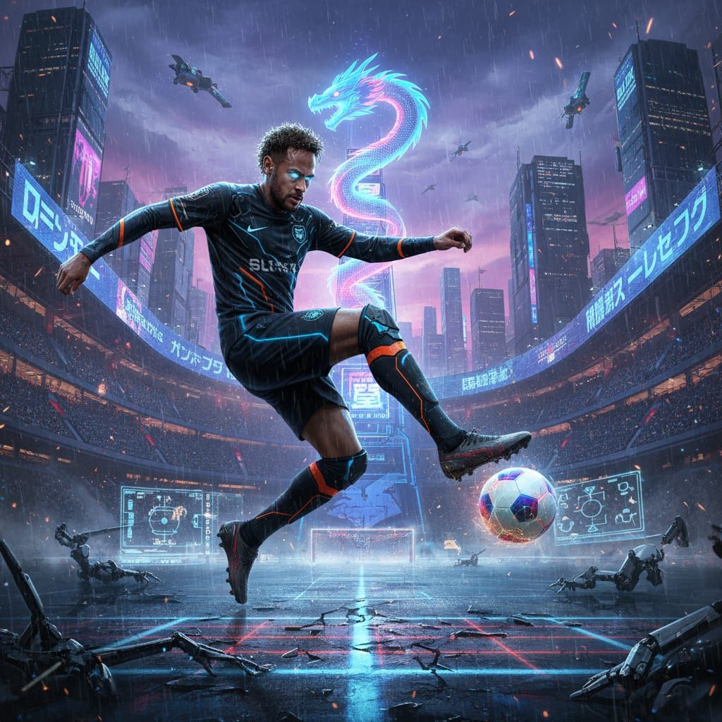 Neymar Jr in Cyberpunk Soccer Scene
