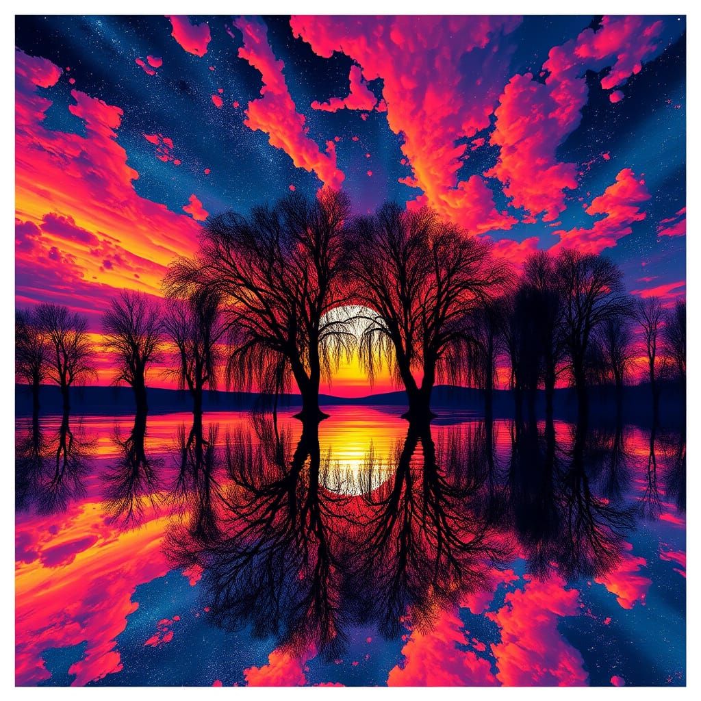 Cosmic Willows in Twilight Hues