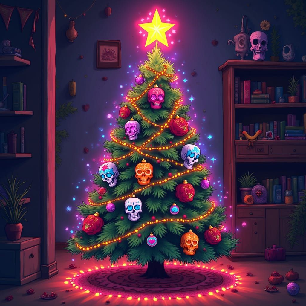 Día de Muertos Christmas Tree with Sugar Skulls