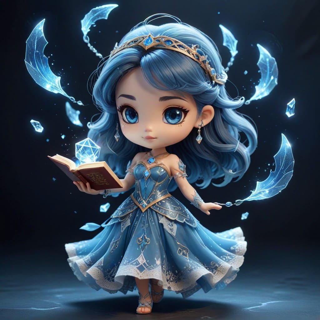 A chibi enchantress with a glowing book