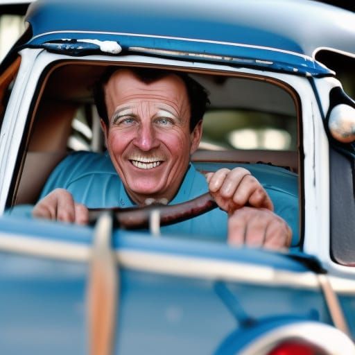 Man on Road Trip in Old Car: 1900s Style