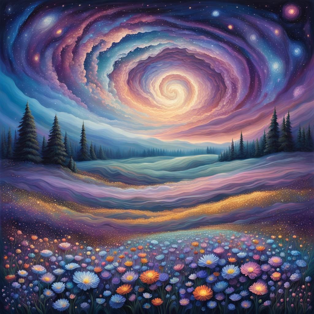 Celestial Embrace: Cosmic Love in a Starry Landscape