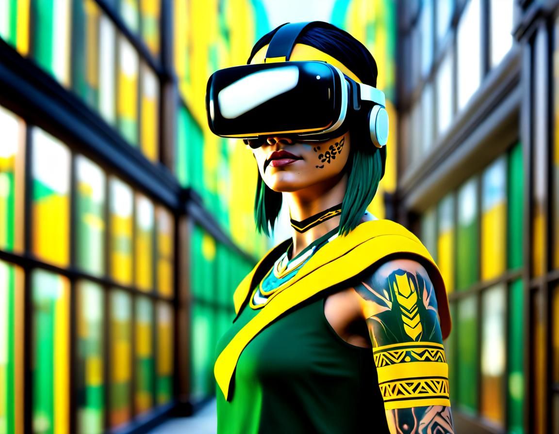 Amazon VR Avatar with Green Hair, 3D Render