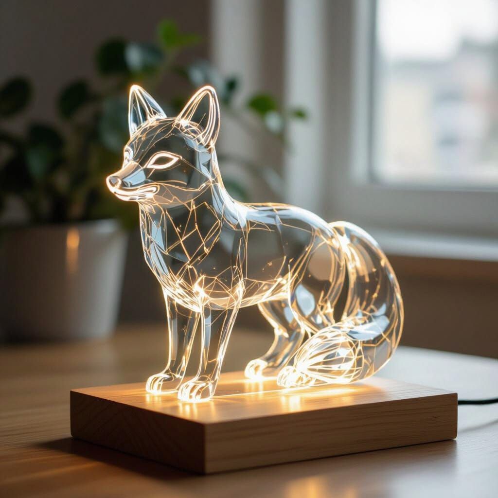 Glowing Glass Fox Sculpture in the Dark