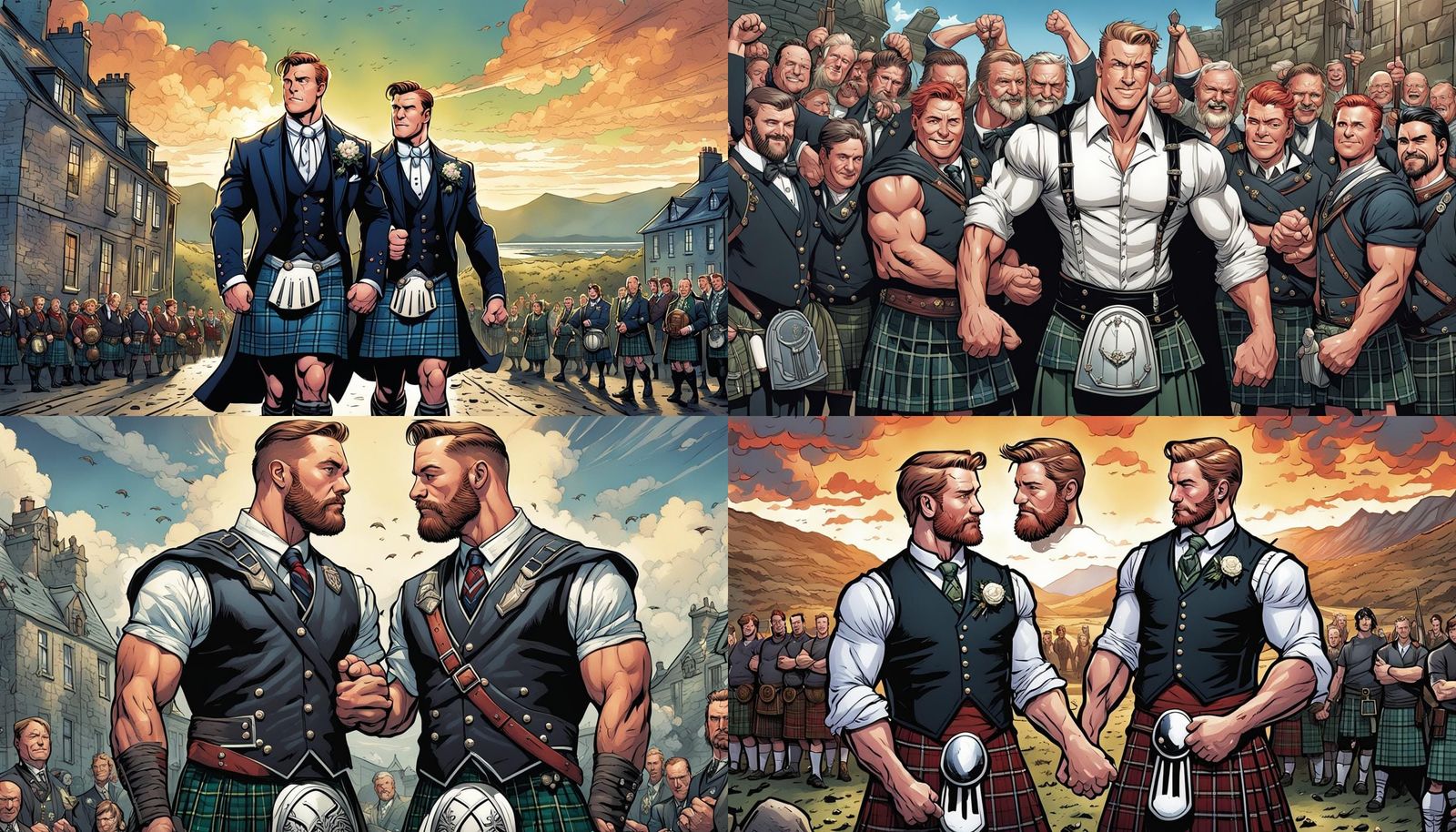 Muscular Gay Couple's Scottish Wedding: Comic Book Art
