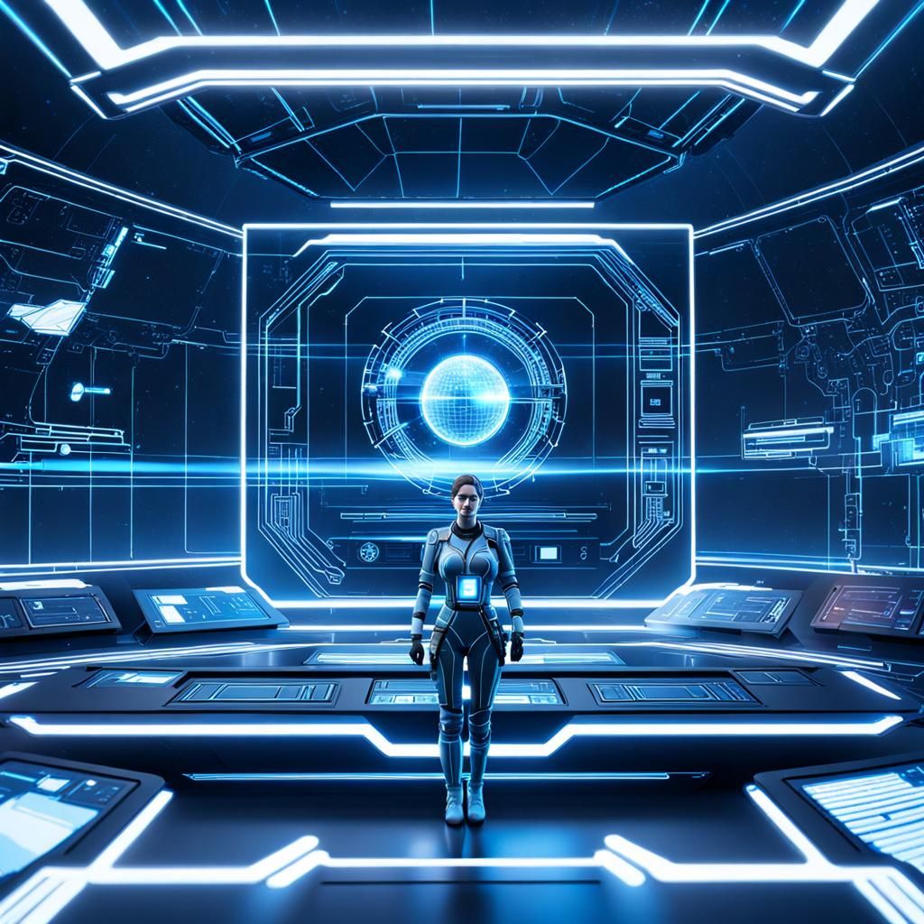 Holographic Projection of Military Woman on Console