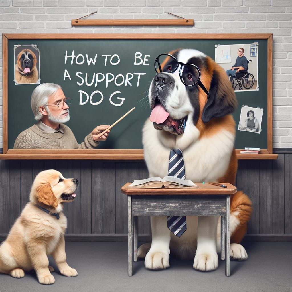 Saint Bernard Teaches Puppy to be Support Dog