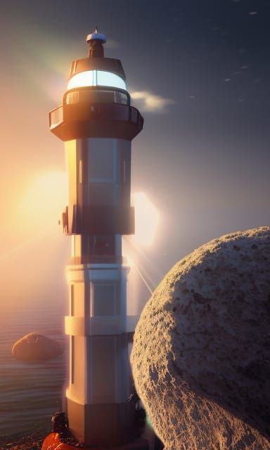 Futuristic Lighthouse on Asteroid in Space