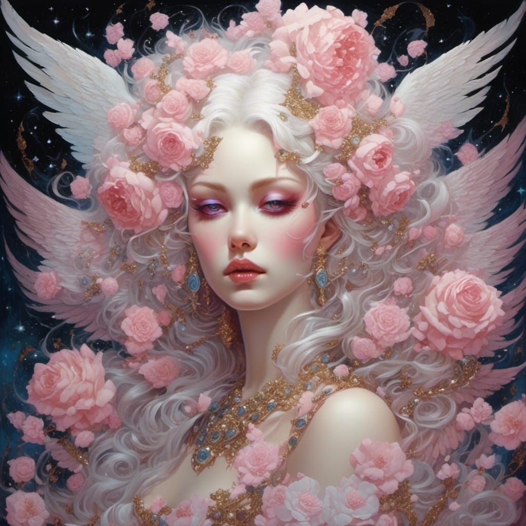 Magical Emo Angel with Space Buns in Goth Style