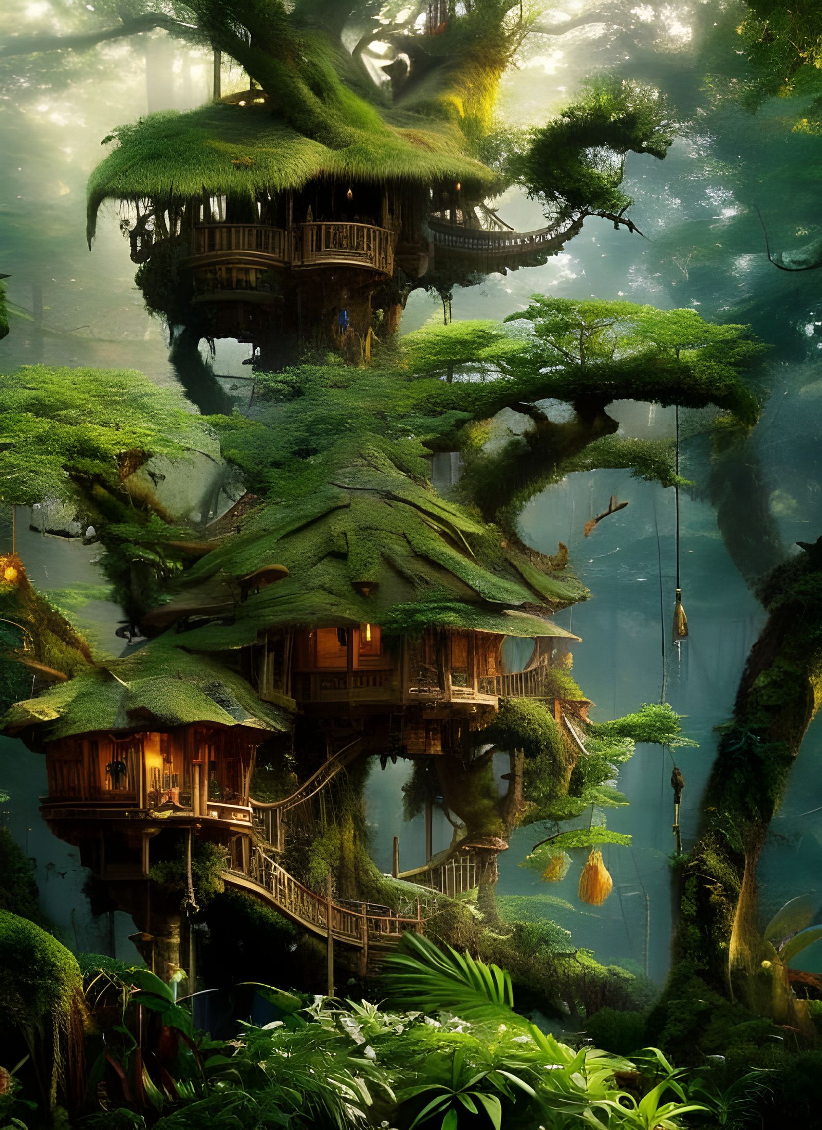 Epic Jungle Elf Treehouse in Golden Light
