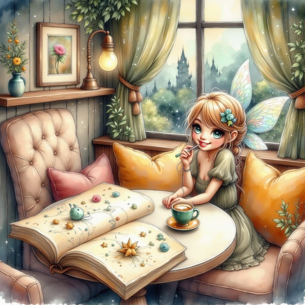 Whimsical Fairy Sketchbook in Cozy Café