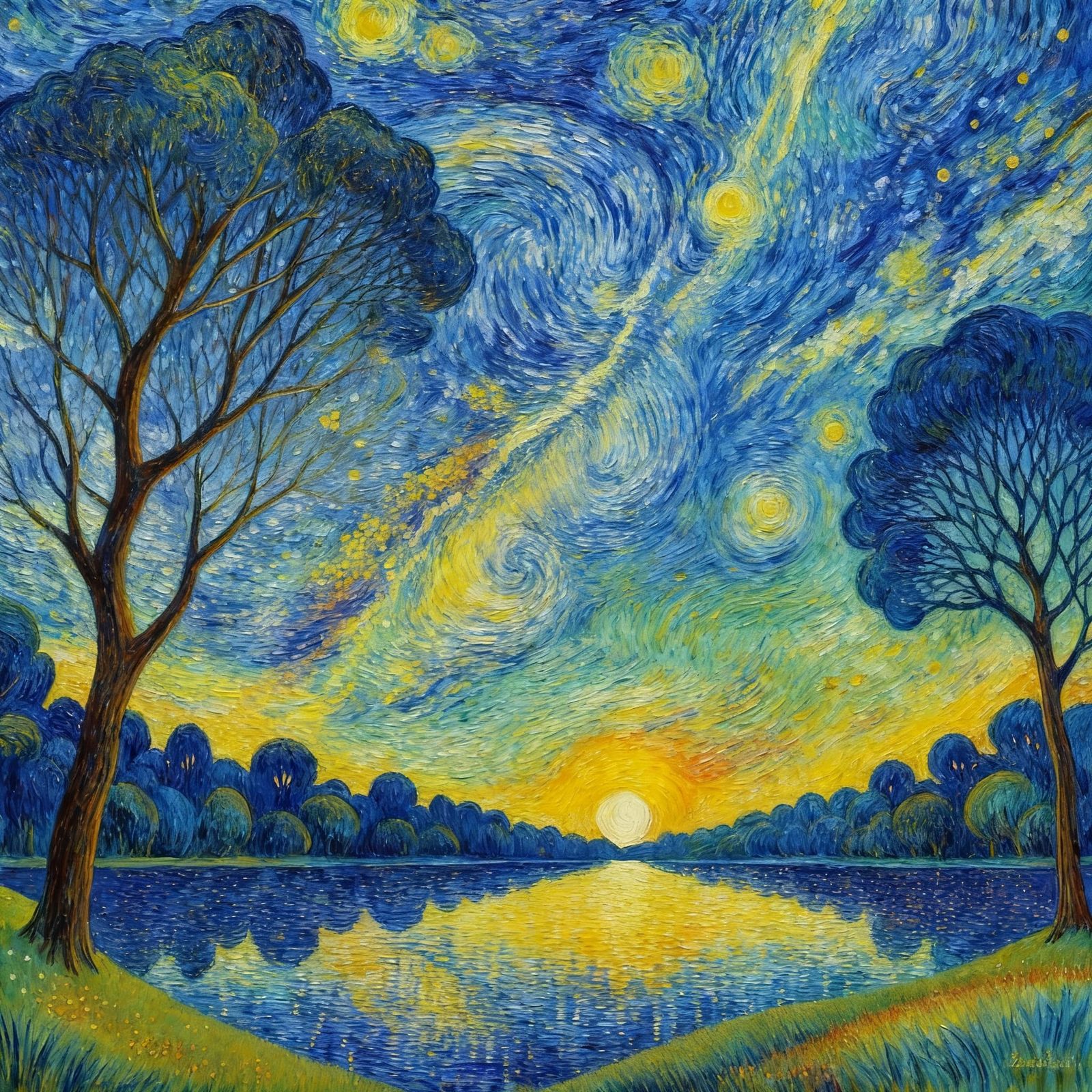 Starry Night Sky Painting in Van Gogh Style