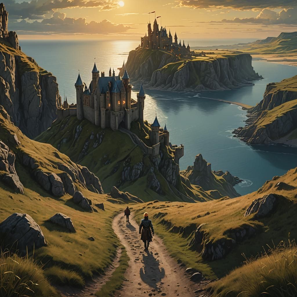 Medieval Castle Landscape with Metal Creatures